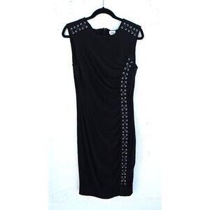 Cache Vintage Y2K 90s‎ Dress Large Black Lace Up Gromet Ruched Goth Edgy Mini